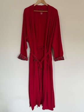 J. Jill Sleep Ultrasoft Patch-Pocket Robe Scarlet Multi Sz 4X Red Cotton Blend